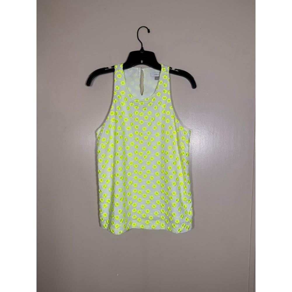 J.Crew White Neon Yellow Cotton Floral Embroidered Tank Top 6